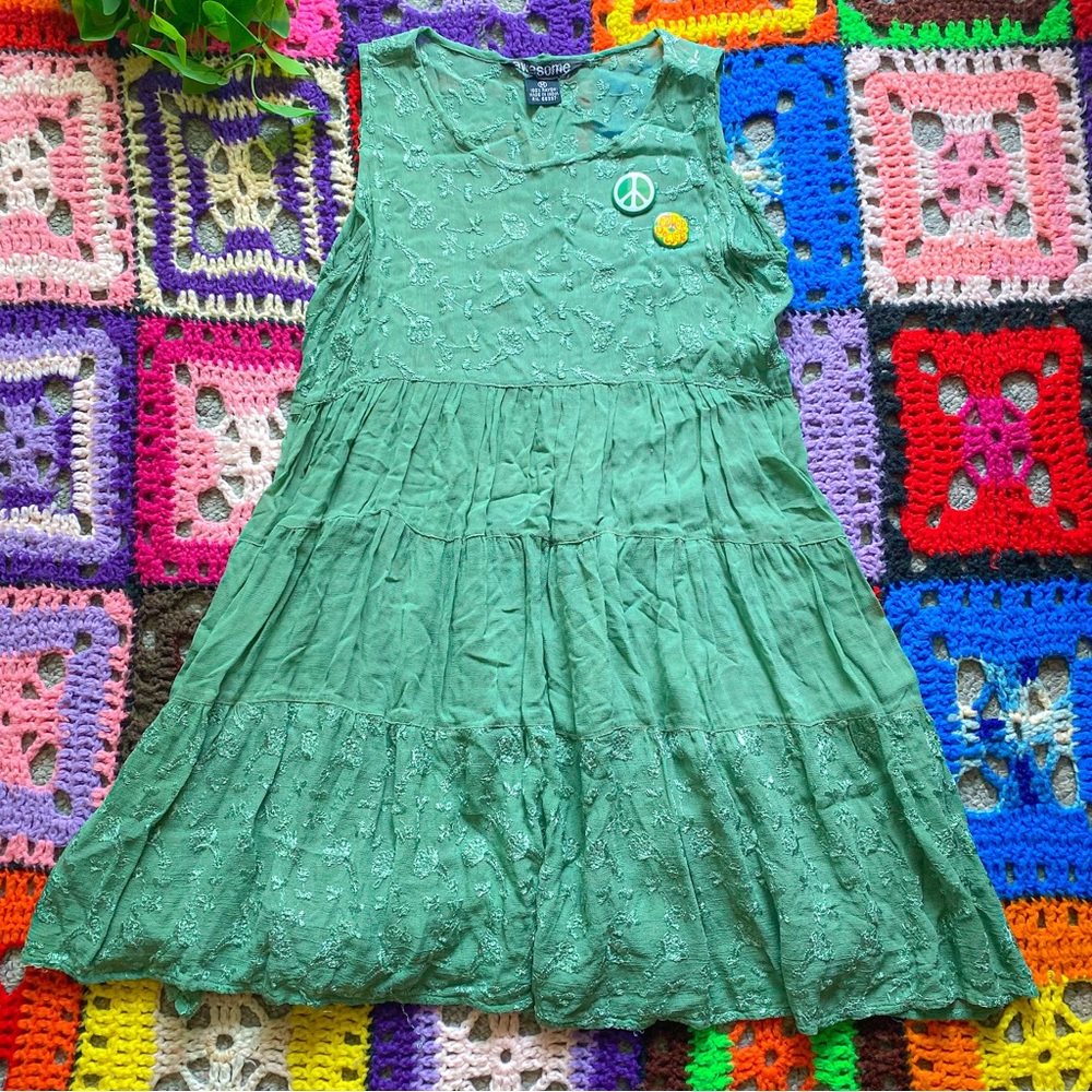 90s Sage Green Floaty Sheer Fairy Minidress